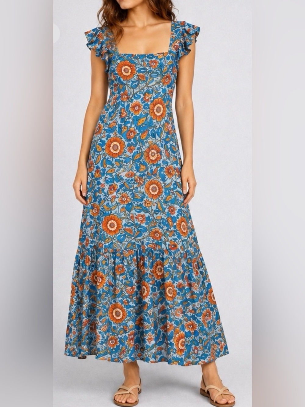 House of Harlow Jackie Midi Maxi Dress XS S Blue Floral Boho Flowy REVOLVE